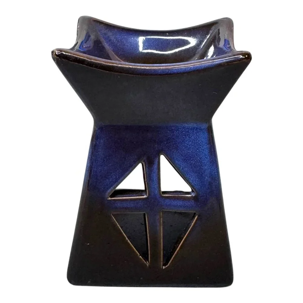 Ceramic Oil Burner Aroma Diffuser Blue Ombre Boho Cottagecore Geometric Cutouts